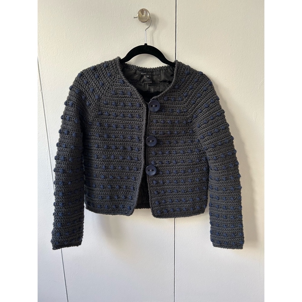 Marc Jacobs Insulated Pom Knit Cropped Sweater Jacket Size XS